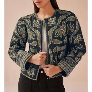 NWT Omika LIghtweight Quilted Finley Floral Jacket Alexia Onyx Black Green Large
